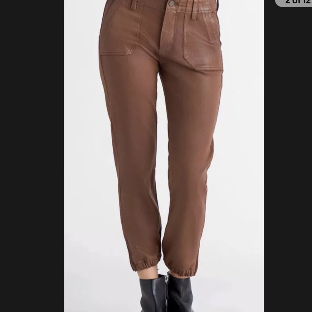 NWT |‎ DEX Sofia High Rise Coated Jogger Brown Pockets Size 28